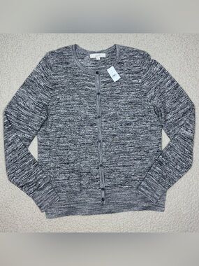 LOFT Space Dye Crewneck Knit Button Front Cardigan